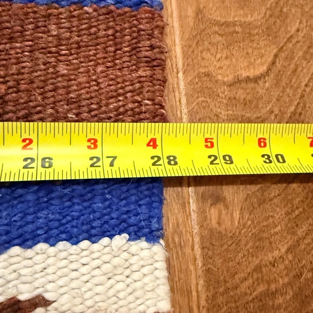 Vintage Mexican Saddle Blanket 60x28 Saltillo Serape Blue Brown Boho Rug Acrylic